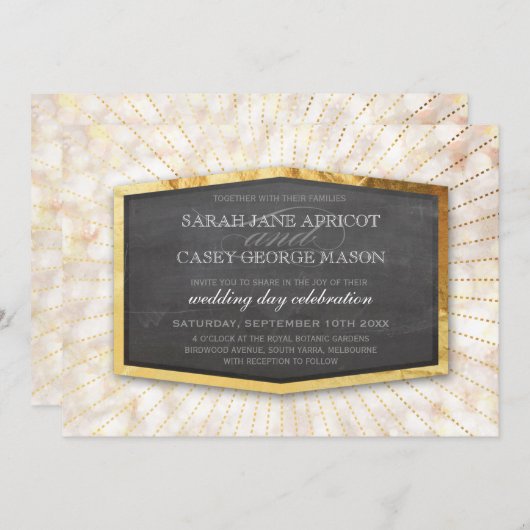 Invitation ART DECO MARIAGE or sunburst gray bokeh crème (Devant / Derrière)