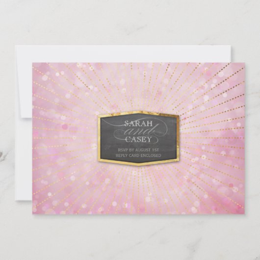 Invitation ART DECO MARIAGE or sunburst gris bokeh rose (Dos)