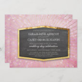 Invitation ART DECO MARIAGE or sunburst gris bokeh rose (Devant / Derrière)