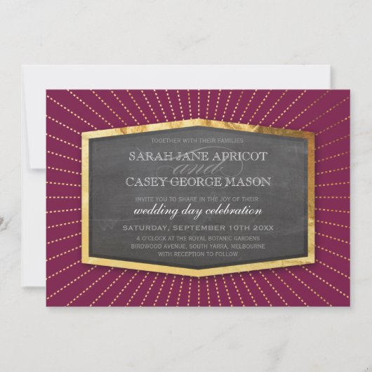 Invitation ART DECO MARIAGE or sunburst gris crème de cannebe (Devant)