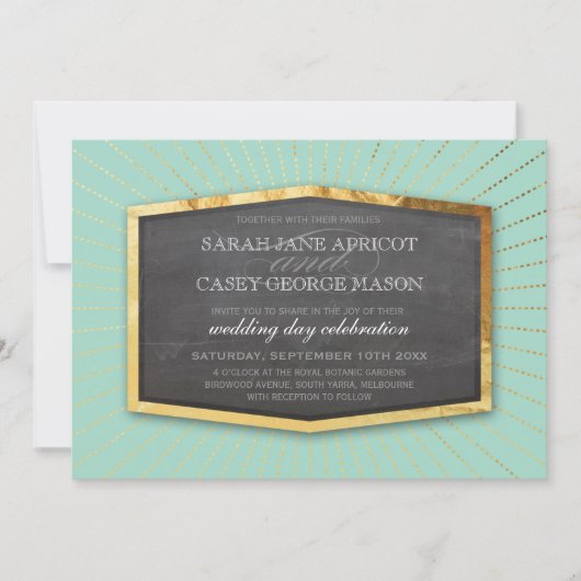 Invitation ART DECO MARIAGE or sunburst gris menthe vert (Devant)