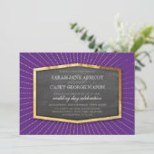 Invitation ART DECO MARIAGE or sunburst gris riche violet (Debout devant)