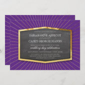 Invitation ART DECO MARIAGE or sunburst gris riche violet (Devant / Derrière)