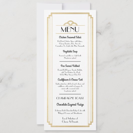 Invitation Art Déco Menu Gold White Wedding Réception (Devant)