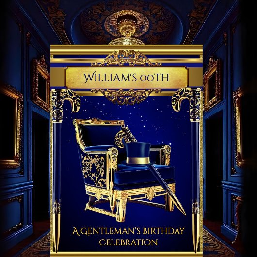 Invitation Art Déco Messieurs Elegant Gold Navy Anniversaire