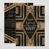 Invitation Art Déco Modern Black Gold Party (Devant / Derrière)