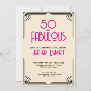Invitation Art Déco Moderne 50 ans et Fantastique Anniversair
