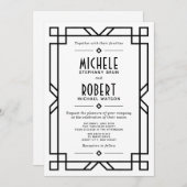 Invitation Art déco moderne Cadre noir Mariage blanc (Devant / Derrière)