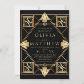 Invitation Art Déco moderne Mariage géométrique noir et or (Devant)