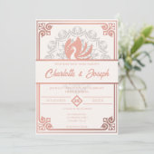 Invitation Art déco moderne Swan Blush Rose rose Mariage (Debout devant)