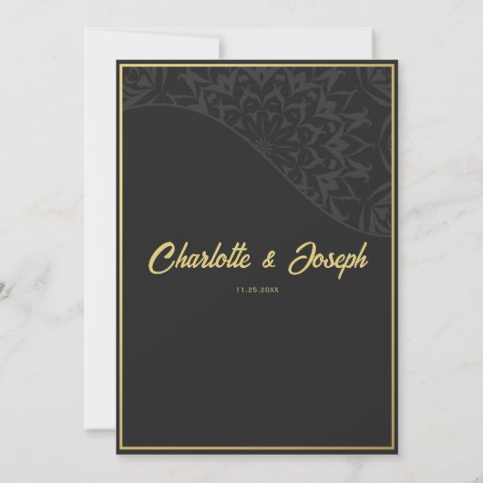 Invitation Art Déco moderne Swan Gold et Mariage noir (Dos)