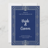 Invitation Art Deco Navy Blue Silver Shell Elegant Nautical (Devant)