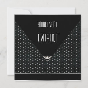 Invitation Art Déco Noir Argent Blanc Taches
