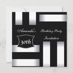 Invitation Art Déco Noir Blanc 30e Anniversaire Fê