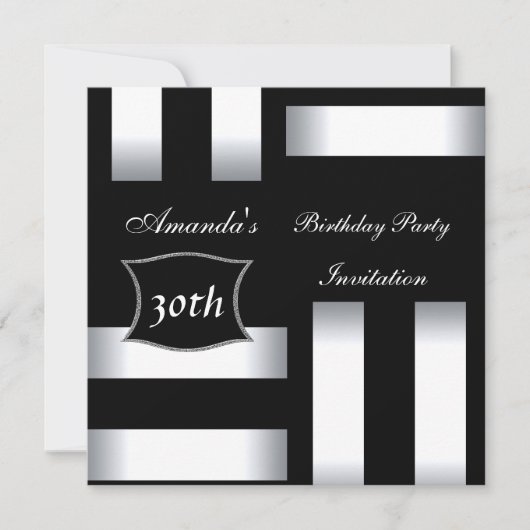 Invitation Art Déco Noir Blanc 30e Anniversaire Fê (Devant)