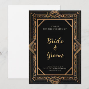 Invitation Art Déco Noir Cuivre Géométrique Tribal Gatsby