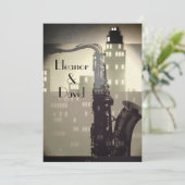 Invitation Art Déco noir et blanc skyline mariage glamour (Debout devant)