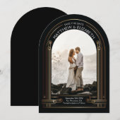 Invitation Art Déco Noir et Bronze Arch Save the Date (Devant / Derrière)