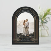 Invitation Art Déco Noir et Bronze Arch Save the Date (Debout devant)