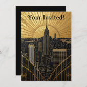 Invitation Art Déco noir et or (Devant / Derrière)