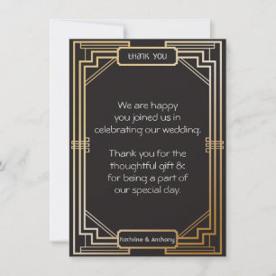 Invitation Art Déco Noir et Or Gatsby Merci