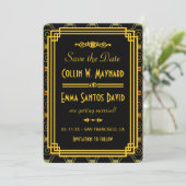 Invitation Art Deco noir et or Save The Date (Debout devant)