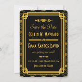 Invitation Art Deco noir et or Save The Date (Devant)