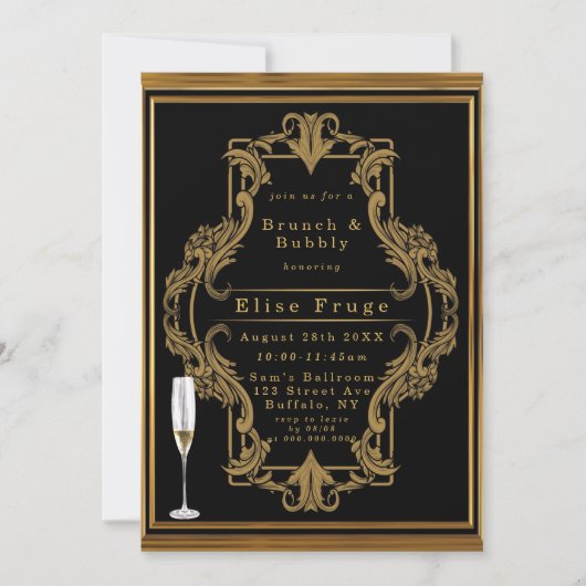 Invitation Art Deco Noir Or Royal Brunch & Bubbly (Devant)