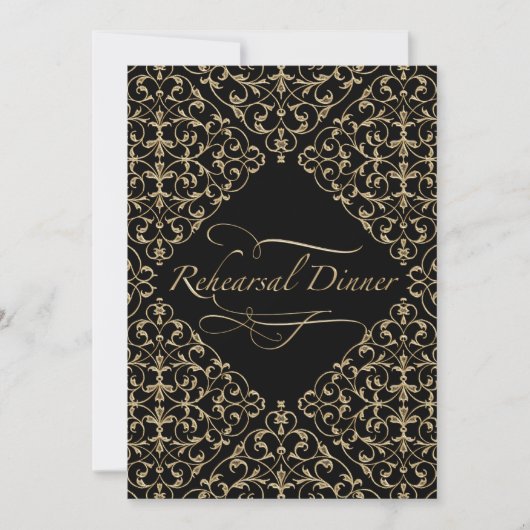 Invitation Art Déco Nouveau Dentelle Damas Golden Calligraphi (Devant)