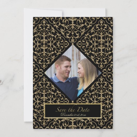 Invitation Art Déco Nouveau Dentelle Damas Golden Calligraphi (Devant)