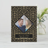 Invitation Art Déco Nouveau Dentelle Damas Golden Calligraphi (Debout devant)