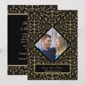 Invitation Art Déco Nouveau Dentelle Damas Golden Calligraphi (Devant / Derrière)