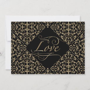 Invitation Art Déco Nouveau Dentelle Damas Golden Calligraphi
