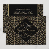 Invitation Art Déco Nouveau Dentelle Damas Golden Calligraphi (Devant / Derrière)