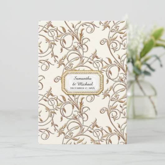 Invitation Art Déco Nouveau Elégant Gold Regency Off Blanc (Debout devant)