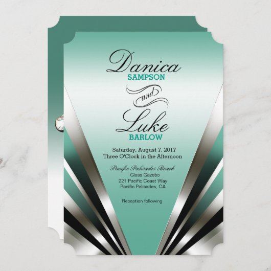 Invitation Art déco Nouveau fascinant épousant la sarcelle (Devant / Derrière)