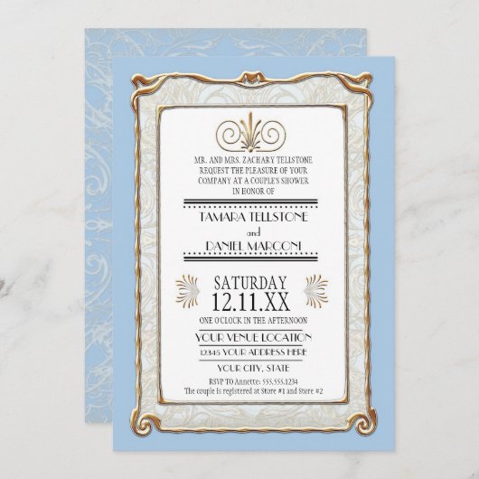 Invitation Art Déco Nouveau Gatsby Style Or en dentelle Look (Devant / Derrière)