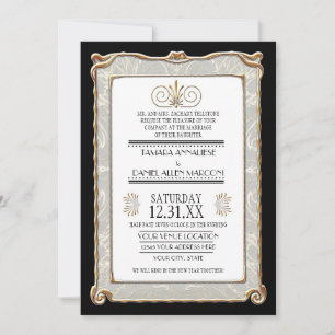 Invitation Art Déco Nouveau Gatsby Style Or en dentelle Look