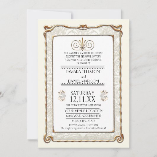 Invitation Art Déco Nouveau Gatsby Style Or en dentelle Look (Devant)