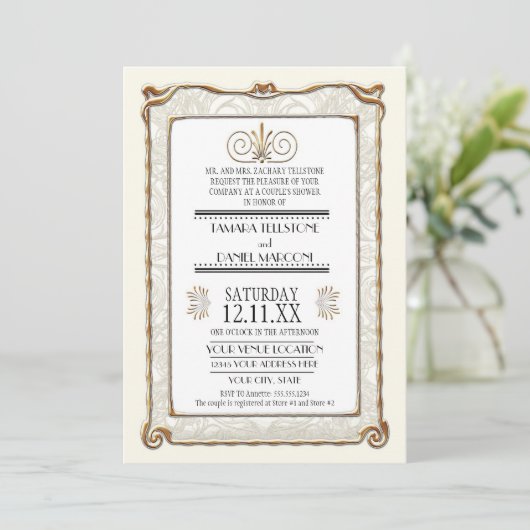 Invitation Art Déco Nouveau Gatsby Style Or en dentelle Look (Debout devant)
