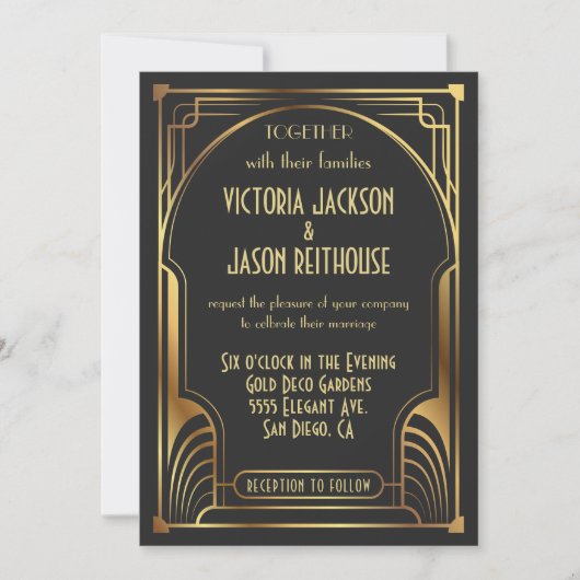 Invitation Art Déco Nouveau Mariage Gold & Black Mariage (Devant)