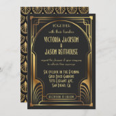 Invitation Art Déco Nouveau Mariage Gold & Black Mariage (Devant / Derrière)