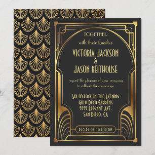 Invitation Art Déco Nouveau Mariage Gold & Black Mariage