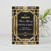 Invitation Art Déco Nouveau Meurtre Partie Mystère Or Noir (Debout devant)