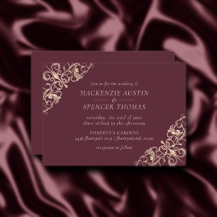Invitation Art déco Nouveau Rose Bourgogne Mariage or