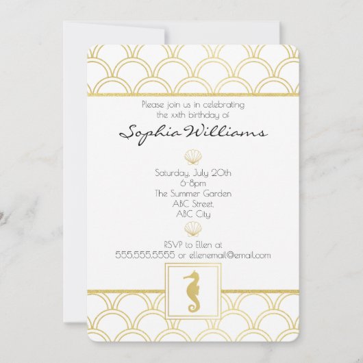 Invitation Art Déco Ocean Wave Gold Parties scintillant Seaho (Devant)