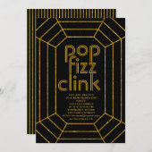 Invitation Art Déco or noir clic pop fiz Nouvel An (Devant / Derrière)