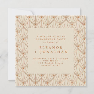 Invitation Art Déco Orange Brûlé Élégant Fête de Fiançailles