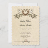 Invitation Art Déco Orné 2 Doves/Faire-part de mariage coeur (Devant)
