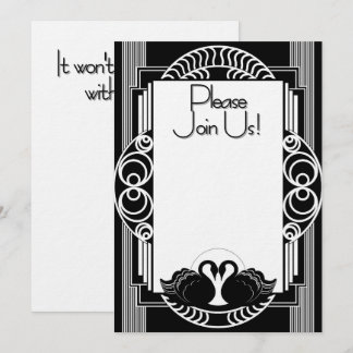 Invitation Art Deco Parisian Black and White Swans